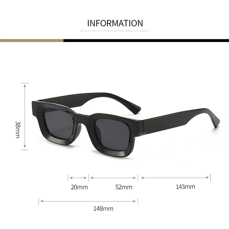 Casual Small Sunglasses Rectangle Thick Frame Square Sun Glasses Men's Black Blue Ladies Sun Shades Uv400 Unisex Eyewears view 2