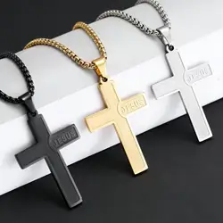 40MM*25MM Small Christ Jesus Cross Stainless Steel Pendant Necklace For Men Women Jewelry Accessories