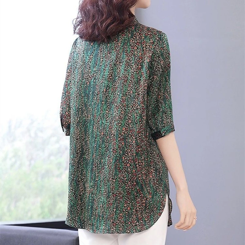 Fashion Women Spring Summer Chiffon Blouses Women Csual Half Sleeve Oversize 6XL Print Loose Mother Shirt Elegant Pullover Tops