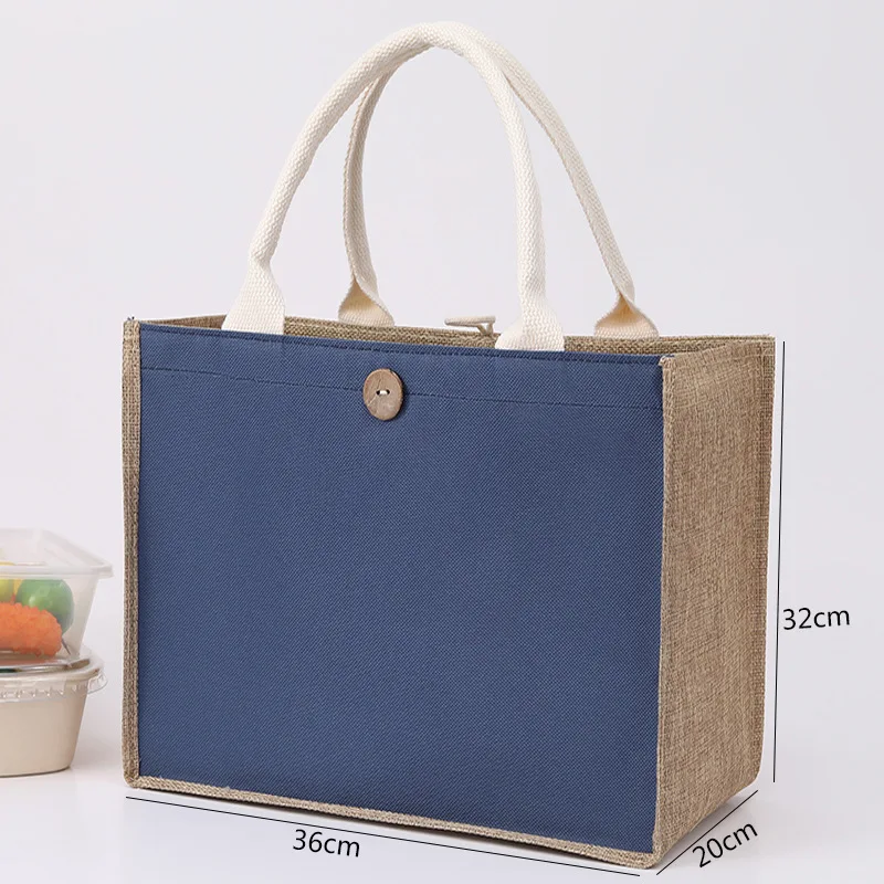 Burlap Tote Bag With Button Large Capacity Gift Handbag Eco-friendly Reusable Shopping Bag Women Hemp Bag