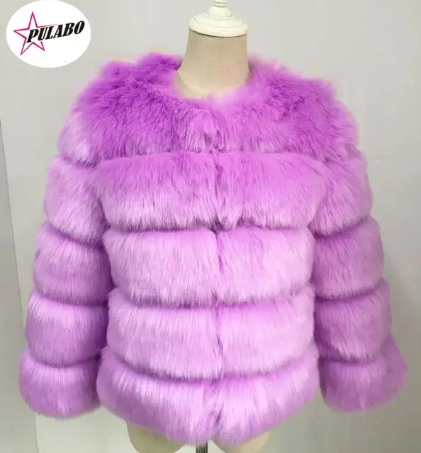 PULABO Women's Faux Fur Coat Super Hot Autumn Winter Women Short Faux Fox Fur Fluffy Jacket High Quality 7xl Ladies Furry Coats