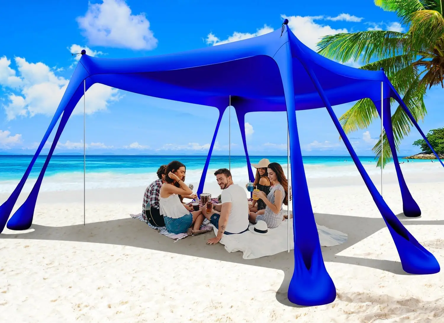 

10x10ft Beach Tent Sun Shelter Pop Up Canopy UPF 50+ with Sandbags & Poles for Outdoor Camping