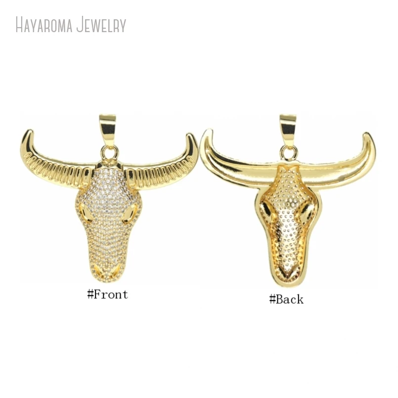 10Pcs Wholesale Metal Cubic Zirconia Jewelry Copper Gold Color Invisible Setting Animal Animals Ox Head Pendant PM52630