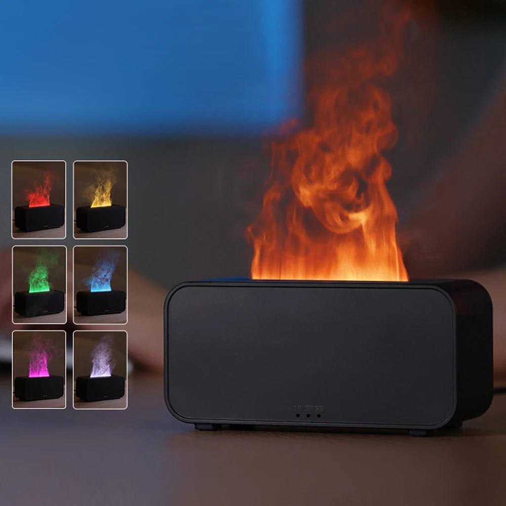 RGB Colorful Flame Ultrasonic Aromatherapy Humidifier for Bedroom Living Room Relaxation Atmosphere Light Diffuser with Essentia
