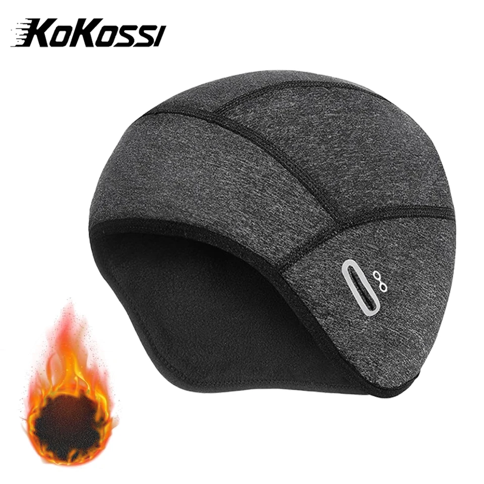 KoKossi Winter Cycling Warm Cap Thermal Windproof MTB Helmet Liner Fleece Skull Hat Eyeglass Hole Hat Strecth Beanies Ear Warm