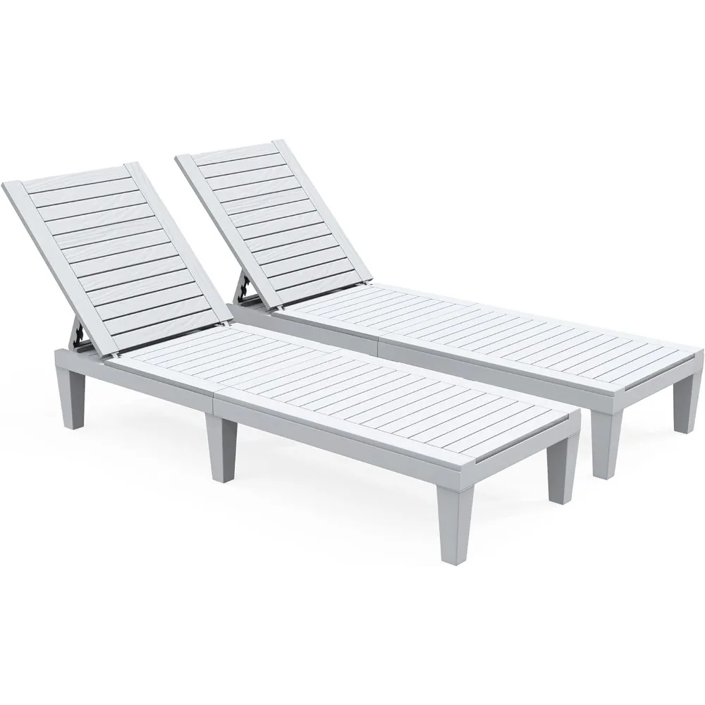 

Chaise Outdoor Lounge Chairs Set of 2 with Adjustable Backrest, Sturdy Loungers for Patio & Poolside, Easy Assembly