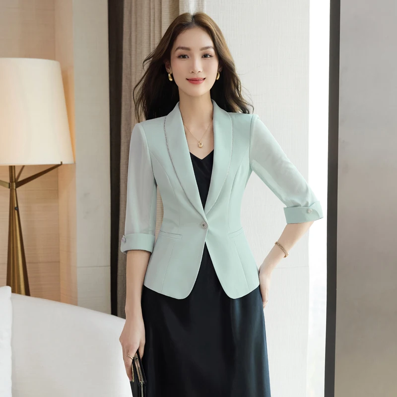 

Elegant Light Blue High-End Suit Jacket Single-Button Casual Women's Top for Summer 2026