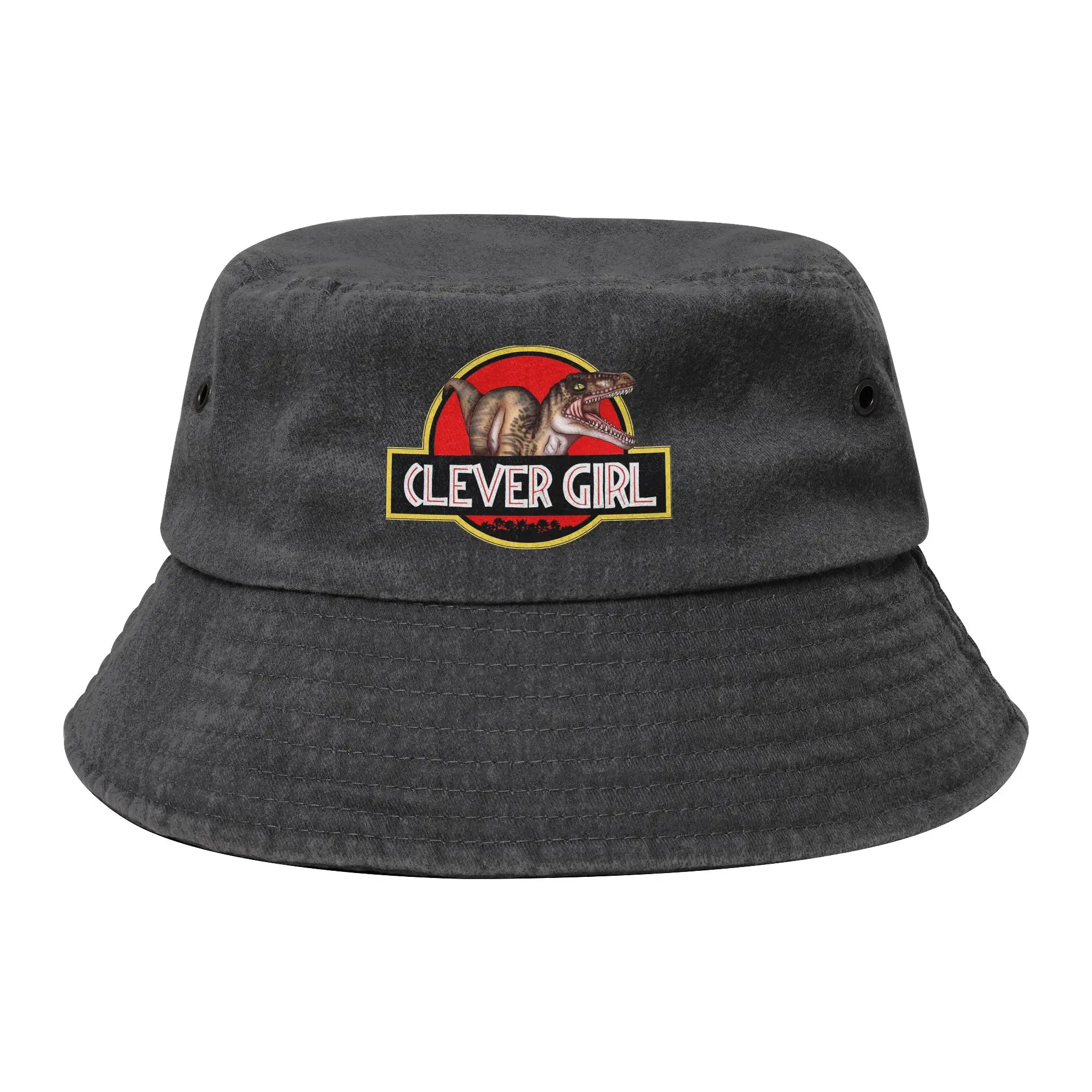 Sombreros de cubo de mezclilla lavados Jurassic Park Clever Girl Beach Hatwear ligero Camping pesca pescador gorra Bob Hat Idea de regalo