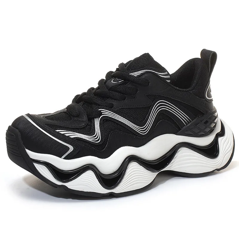 Lightweight Thick Bottom Mesh Breathable Daddy Shoes for Men's Outdoor Casual Sneakers Comfortable Height Increasing Shoes Male
