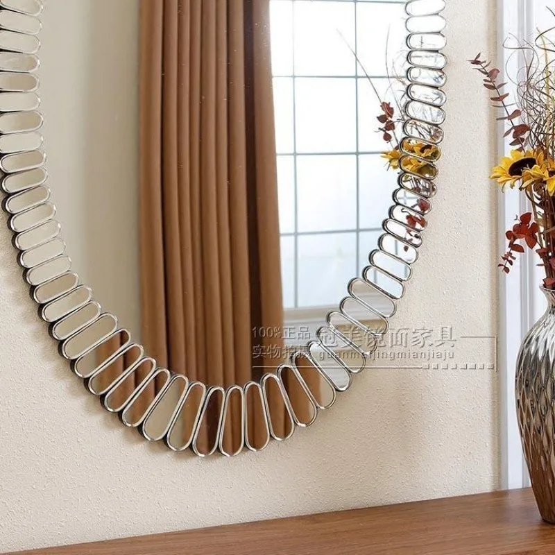 French bathroom mirror wall mounted retro entrance oval wall mounted light luxury decorative mirror