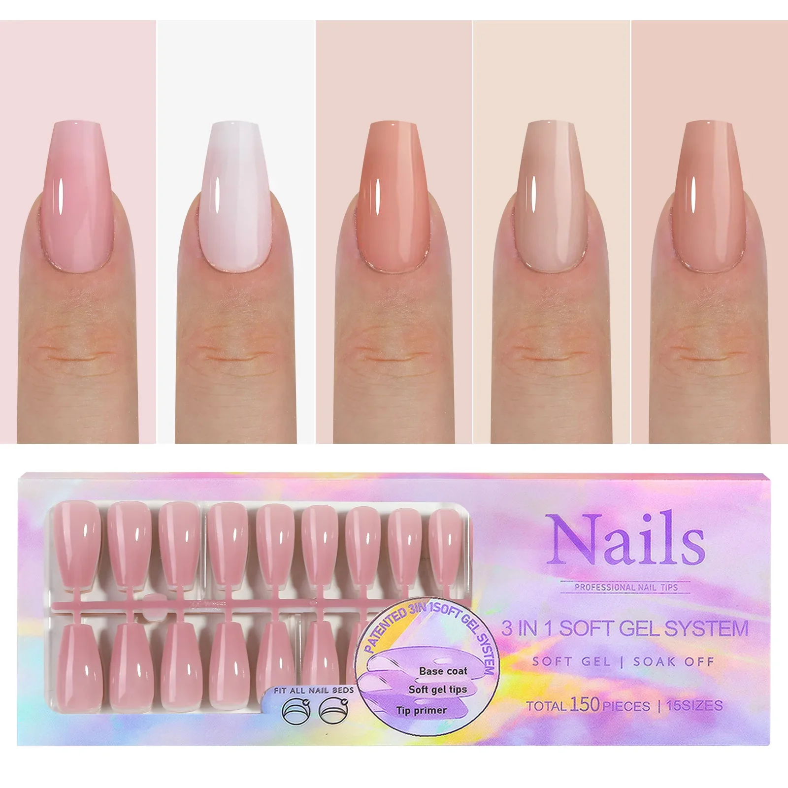 24 wearable false nails shipped randomly, press-on type, almond-shaped, seamless, removable and reusable, full-coverage nails.