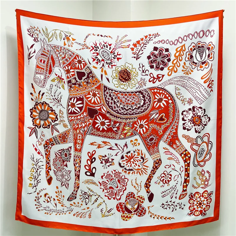 

Red Twill Silk Scarf Mulberry Giant Hand-Rolled Shawl Herm Head Hair Bag Bandanas Large Summer Spring Accessories Decoration