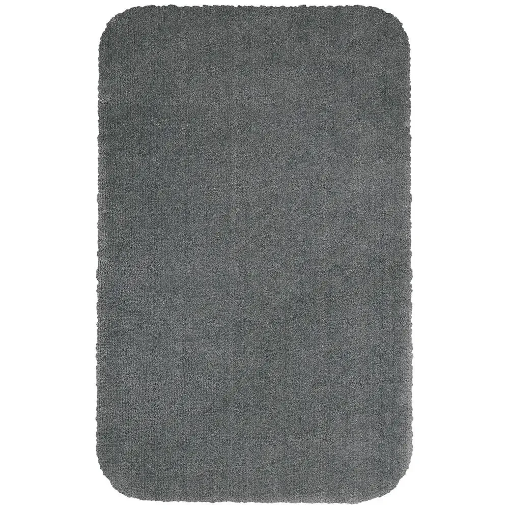 

Solid Gray Nylon Bathroom Rug 24"x40" Skid-Resistant Machine Washable Non-Slip Backing Solid Stripe Soft Cut Pile Collection 9