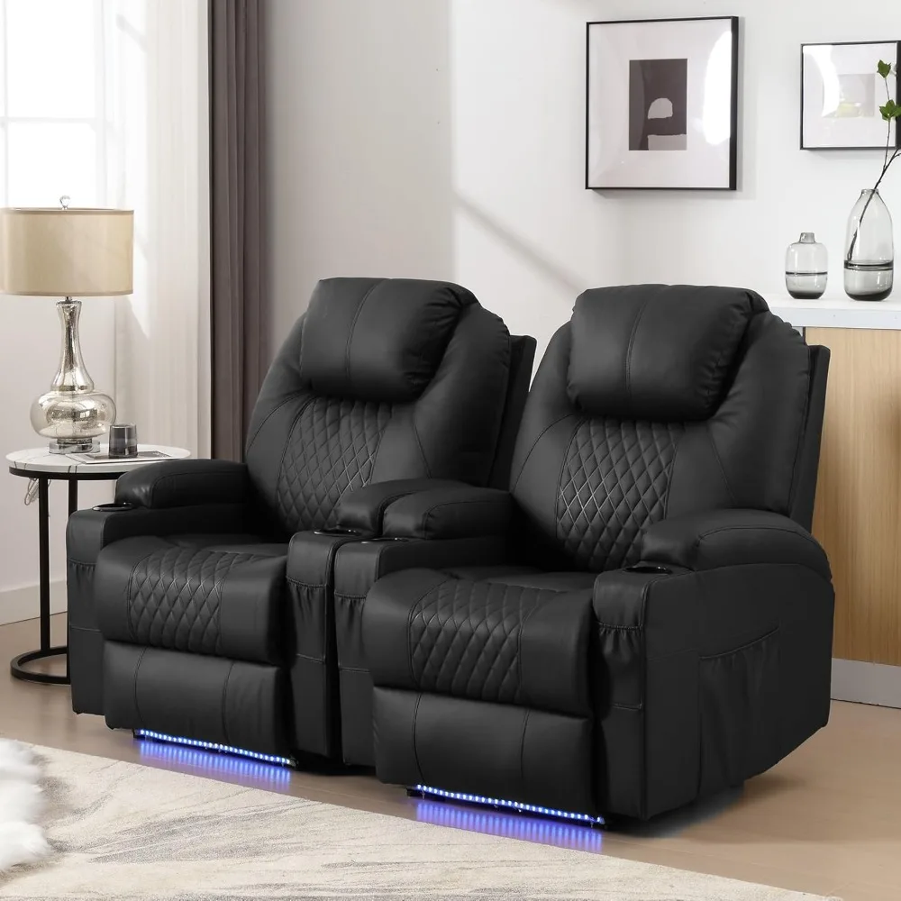 Power Recliner Chair,Electric Home Theater Seating with Massage & Heat,PU Leather Lazy Recliner Gaming Seating with LED Lighting