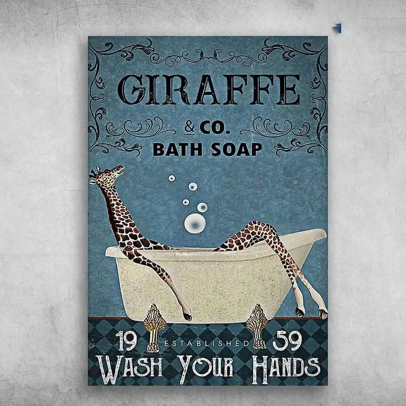 Retro Metal Tin Sign Giraffe Sign Giraffe and CO Bath Soap 19 Established 59 Wash Your Hands Metal Sign Decoration for The  sign