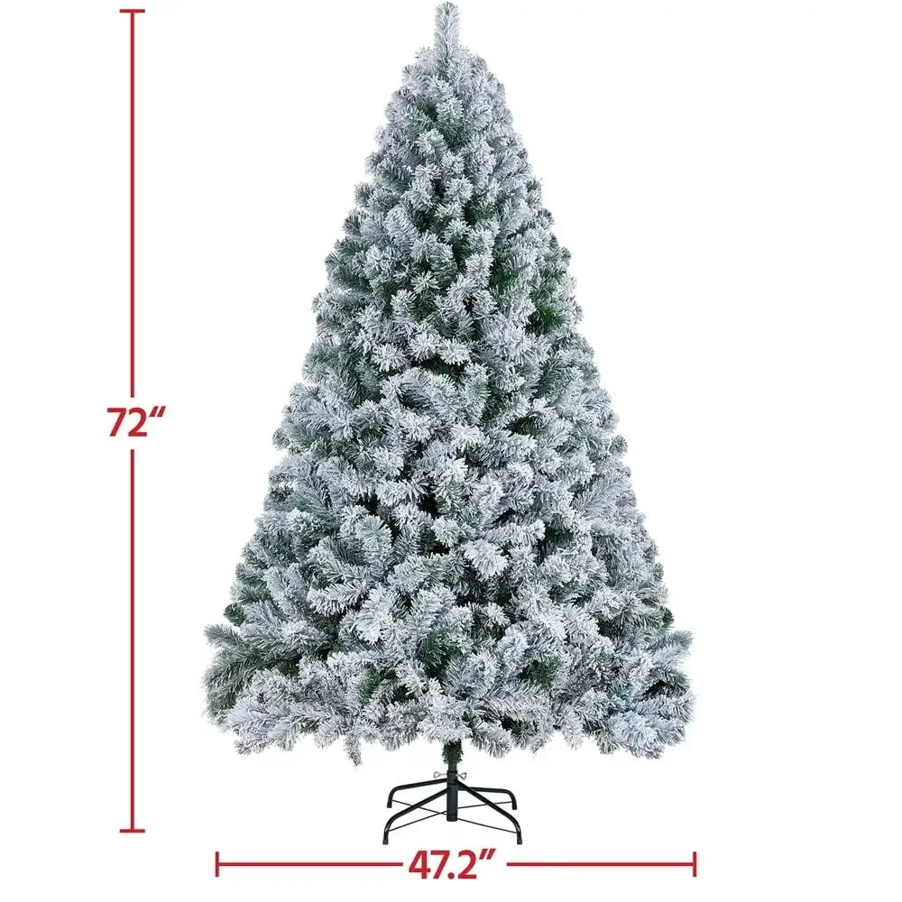 6 Ft Frosted Artificial Christmas Tree with Stand Green Dusted Natural Look Premium Quality Foldable Versatile Flexible Easy