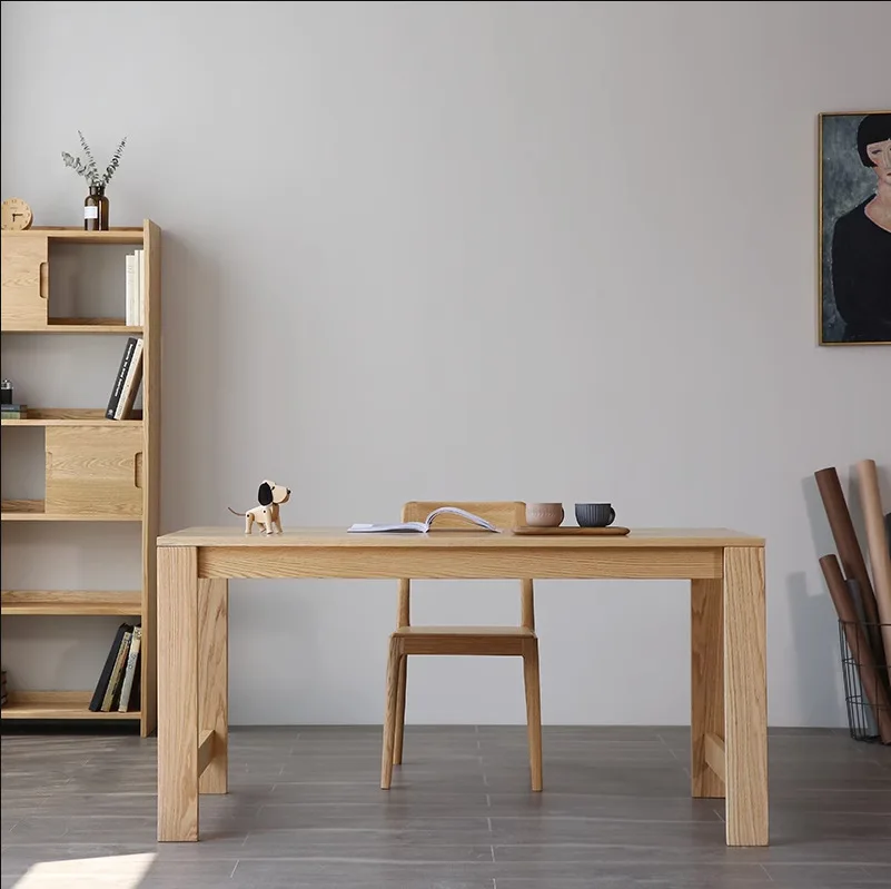 Red oak study desk wind log solid wood dining table computer desk household small apartment