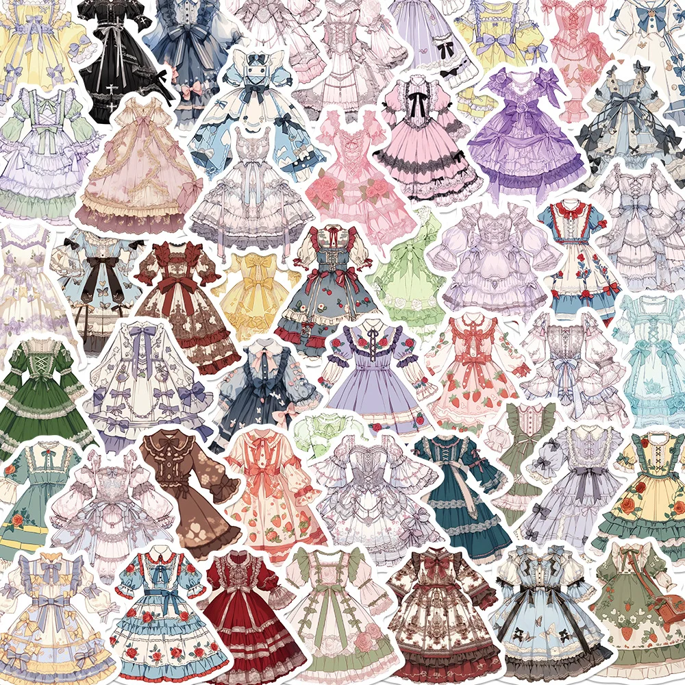 50Pcs Lolita Clothing Series Graffiti Stickers Suitable for Luggage Phone Cases Skateboard Decorative Stickers DIY Toys