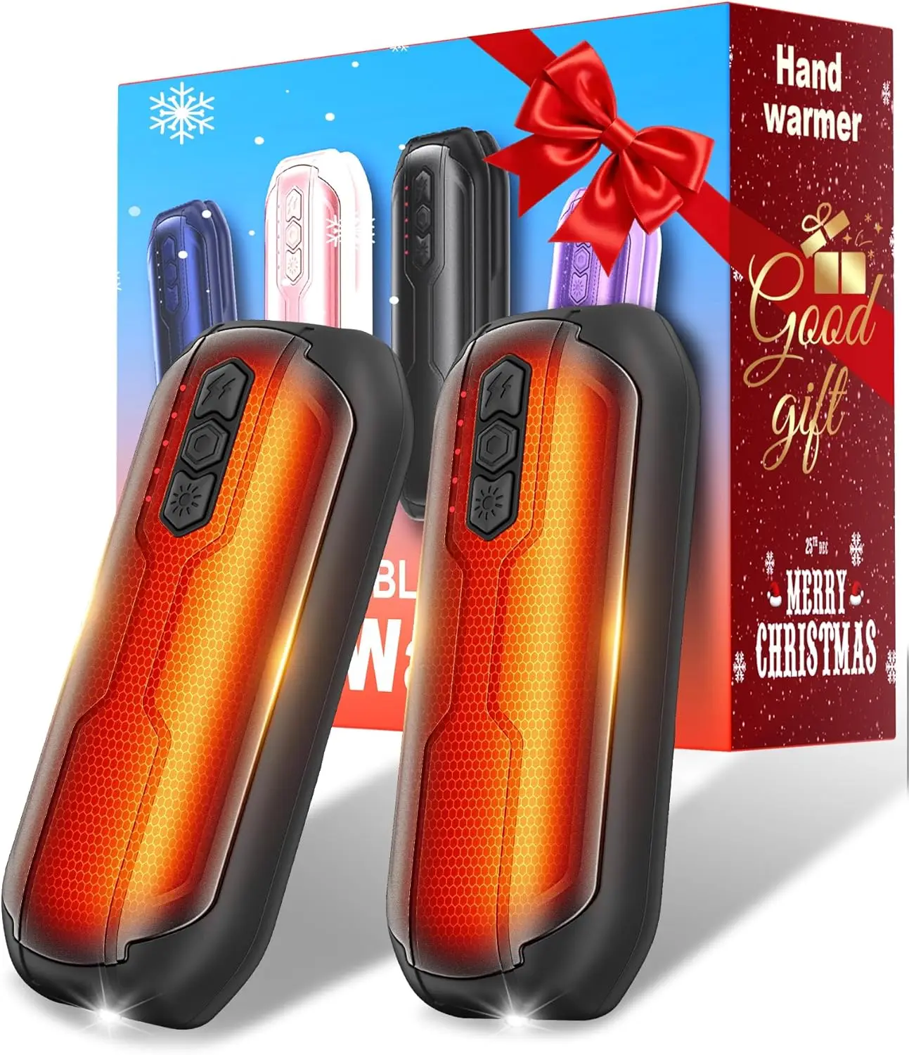 

Rechargeable Hand Warmers 2 Pack - 6000mAh, 5-Level Heat, Flashlight, 20Hr Battery, Portable Electric Heater for Men/Women, Chri