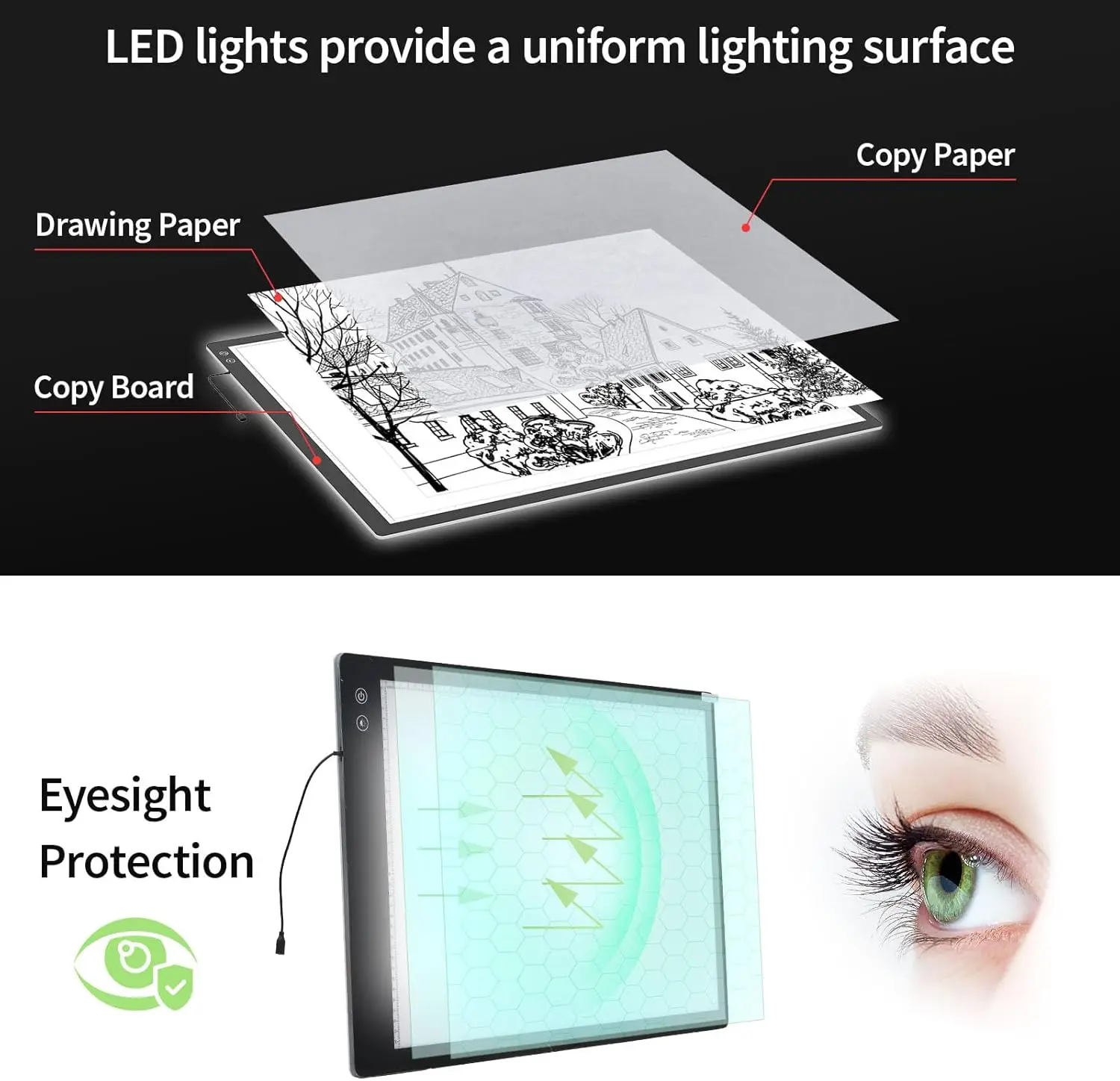 Almofada de luz grande A1 para pintura diamante, caixa de luz LED com 3 modos de cor e brilho ajustável, alimentada por bateria