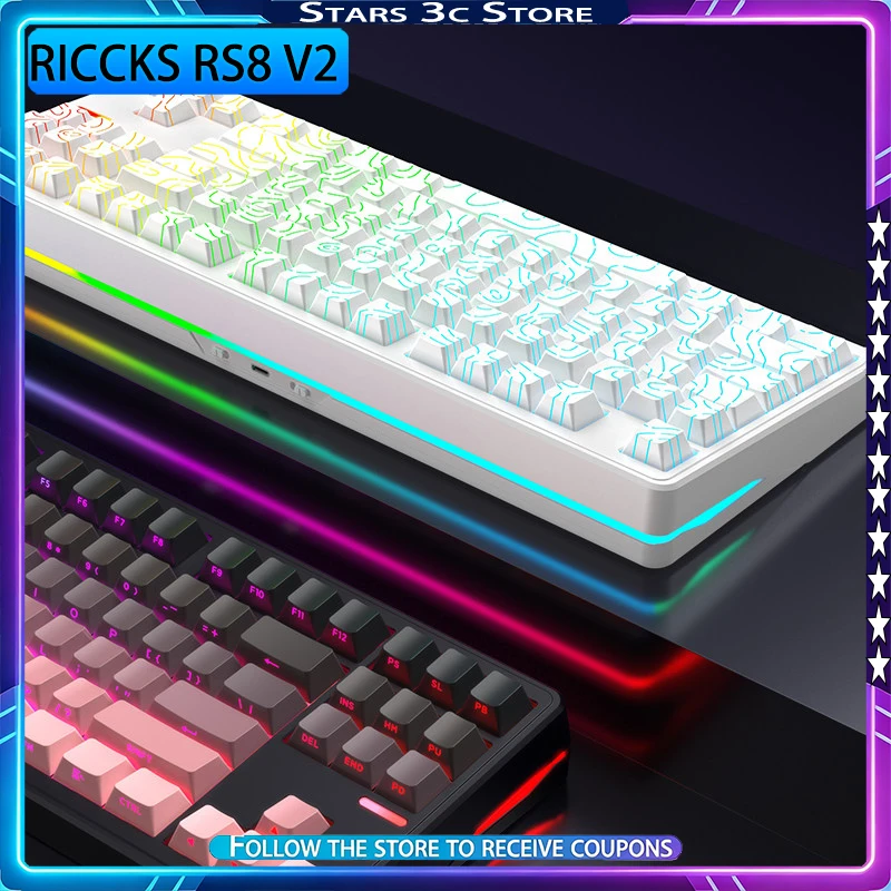 

Riccks Rs8 V2 Mechanical Keyboard Wireless Tri Mode Gasket Structure HIFI Key Sound Hot-swapping Ergonomic Gaming Keyboard