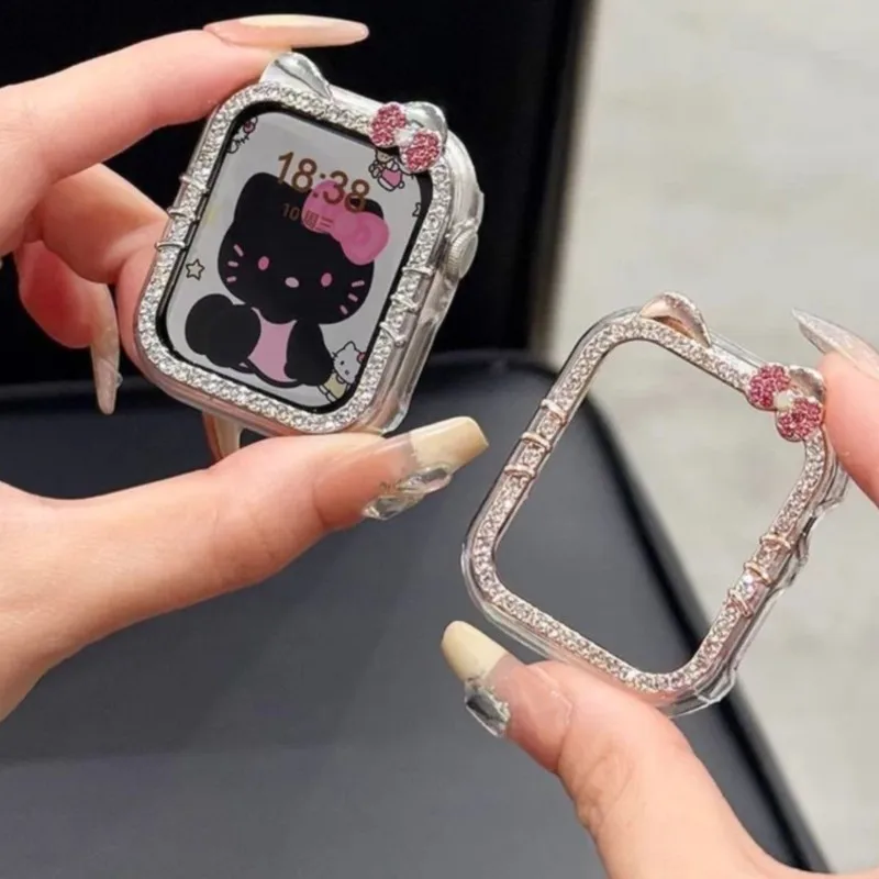 Cute 3D Cartoon Hello Kitty Anti-Loss Case For Apple Watch Sport 1/2/3/4/5/6/7/8/9st Gen S10 S11 Ultra SE 38/45/41/44/42/46/49mm