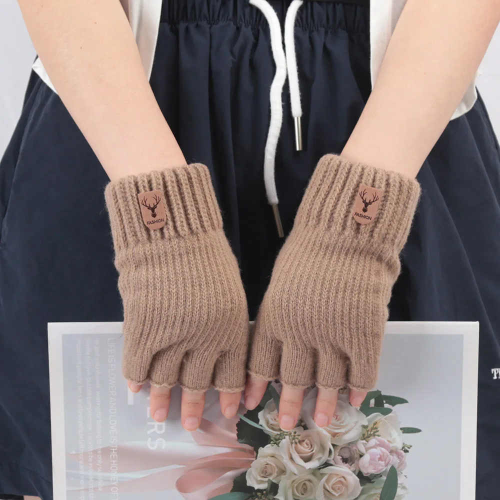 1 par de guantes de muñeca de punto sin dedos cortos de invierno guantes de trabajo elásticos cálidos para mujeres y hombres accesorios de ciclismo