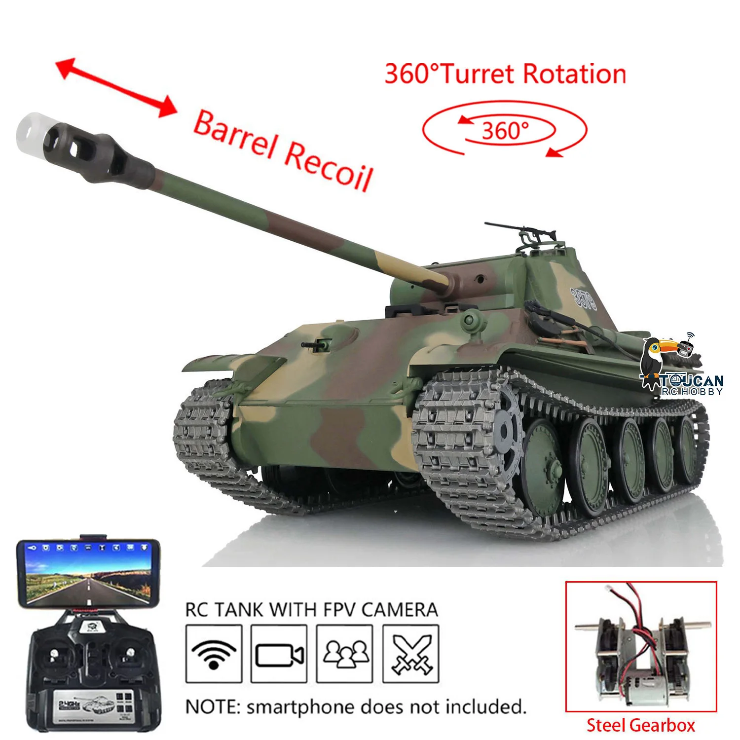 RTR 1/16 Heng Long 7.0 Panther G RC Tanks 3879 Metal Tracks Radio Control Tank Hobby Grade Infrared Combat Receiver
