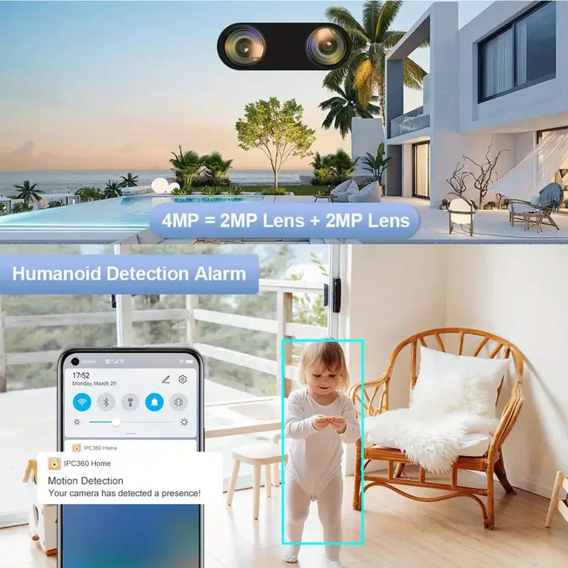 4MP UHD IPC360Home APP Dual Lens E27 Lamp Head Socket 10x Zoom Full Color IP Camera AI Humanoid Detection Security Baby Monitor