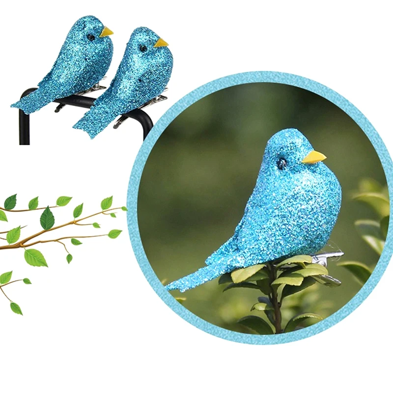 12Pcs Mini Simulation Birds 5.2CM Powder Foam Artificial Birds Miniature Crafts Party Wedding Home Garden Christmas Tree Decor