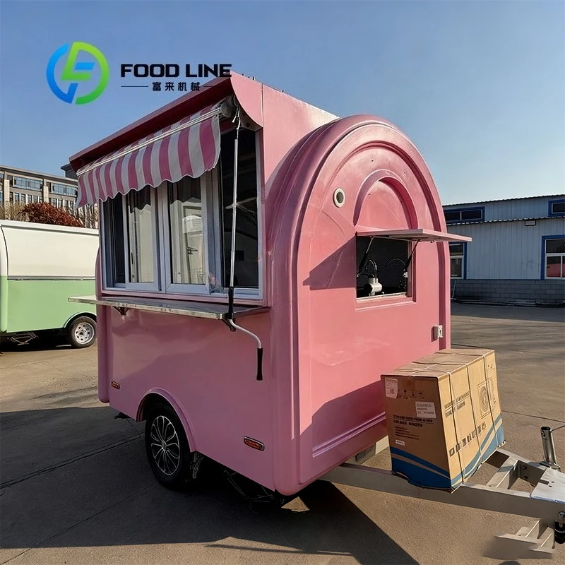 Street Food Vending Trailer Fiberglass Stainless Steel Frame Fully Equipped Kitchen Burner Customized