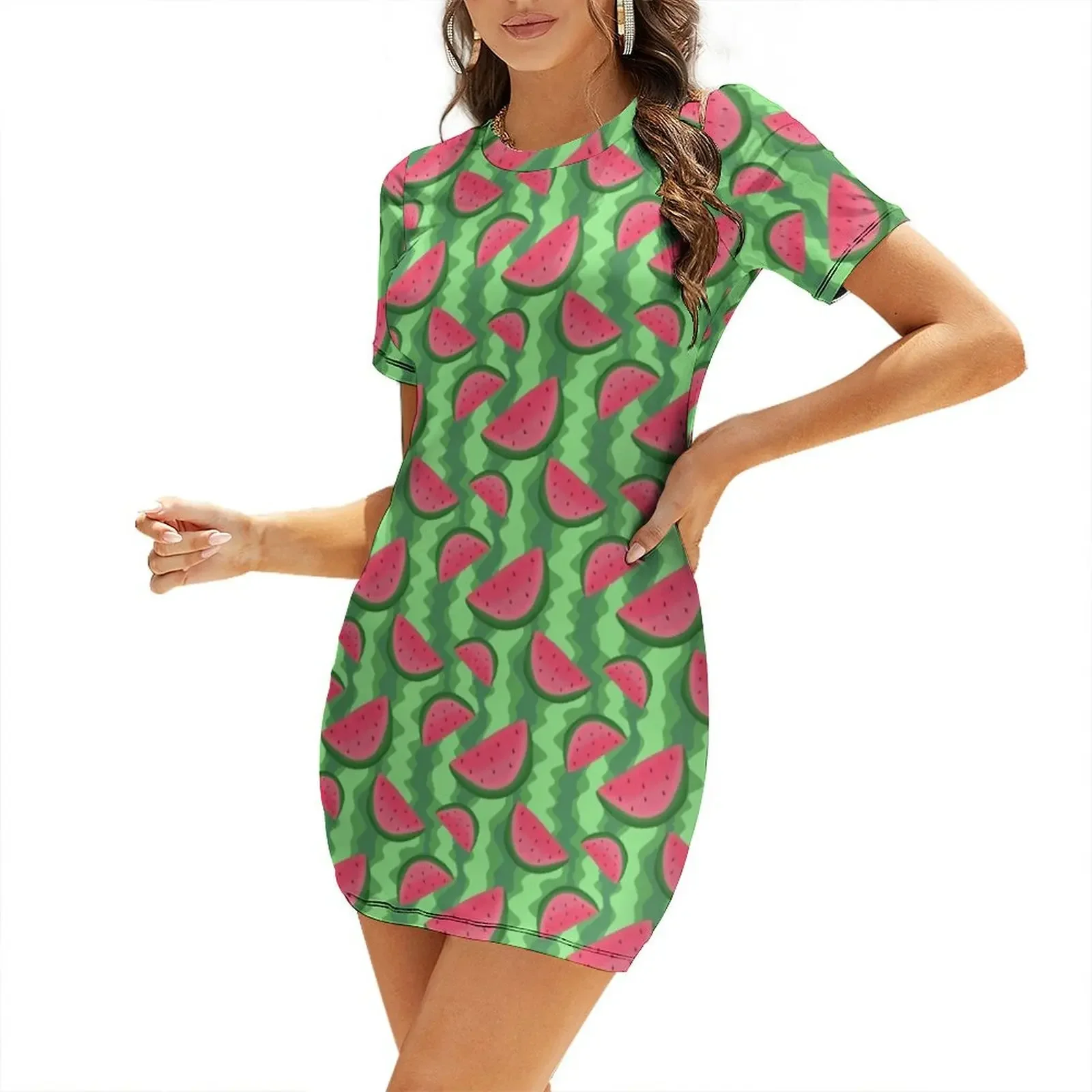 

Watermelon Slice Pattern Short-Sleeved Dress prom clothes Woman clothes Women's summer skirt summer women's dress 2025 Dress