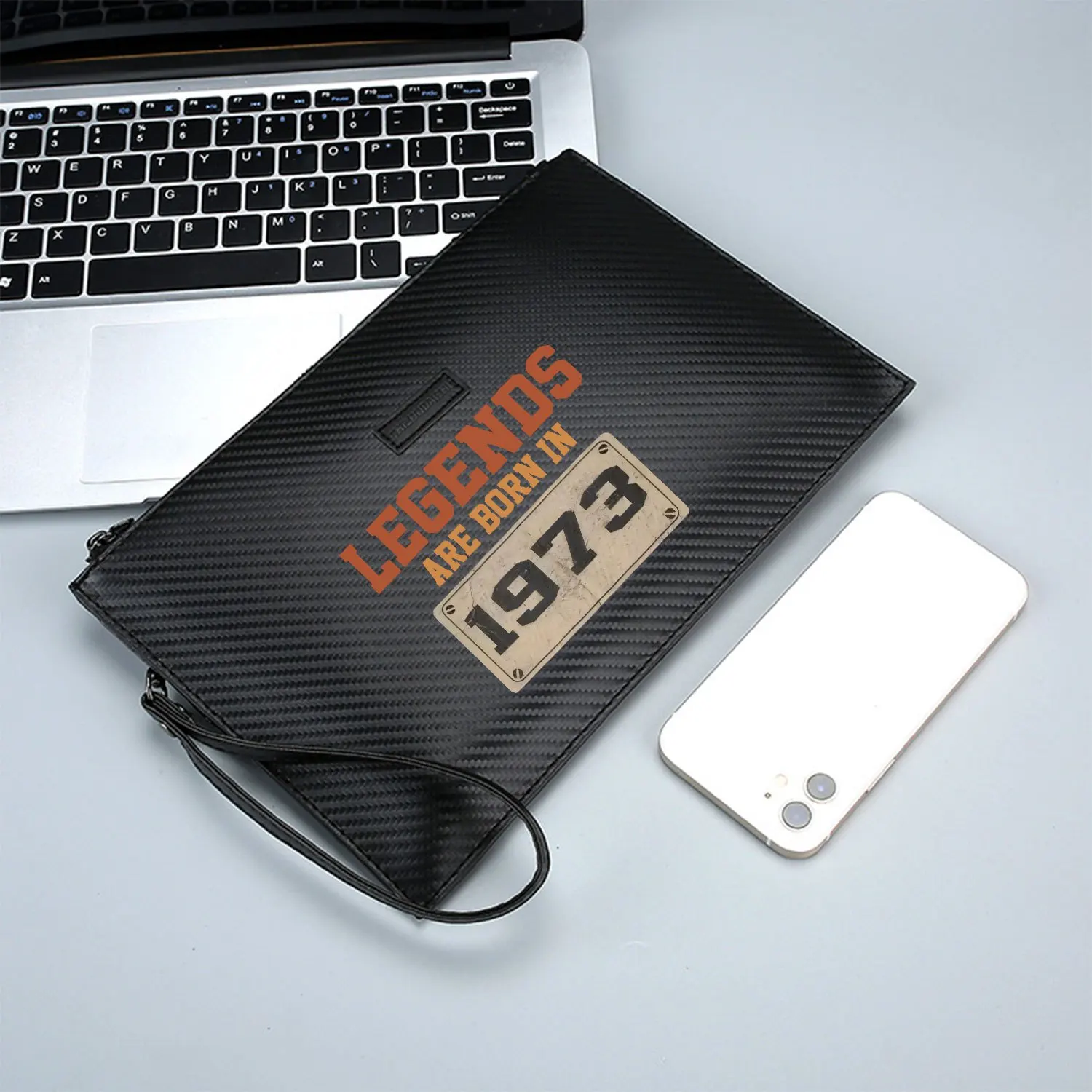 Le leggende nascono nel 1973 compleanno Elegante borsa da uomo in PU stampata Alla moda e pratica per il trasporto quotidiano