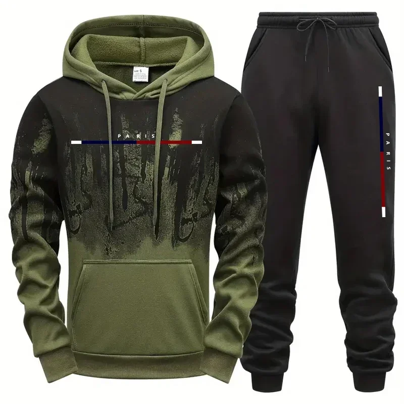 

Paris Fashion Men's Hooded Tracksuit 2pcs Set High Quality Male Daily Casual Sports Jogging Suit Home Outdoor Hoodie Outftis