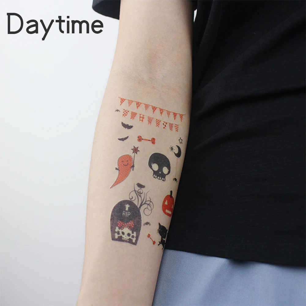 Luminous Halloween Tattoo Stickers Cartoon Glowing Temporary Tattoos For Kids Body Art Face Arm Fake Tattoos Gifts Decorations