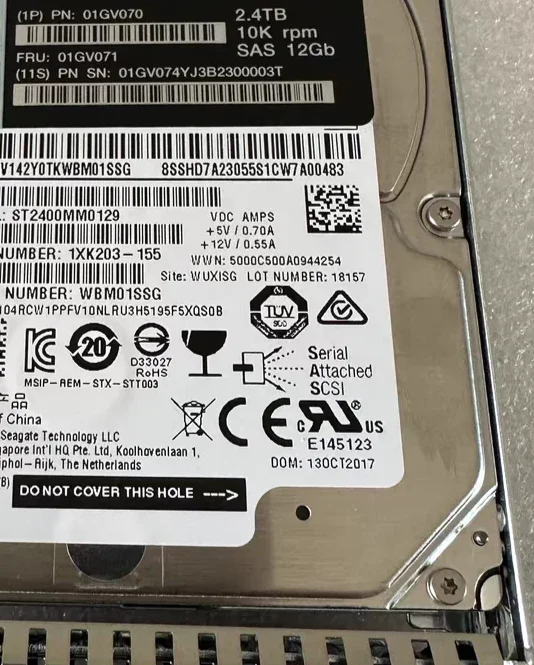For Lenovo 7XB7A00067 01GV180 01GV070 01GV071 7XB7A00069 01GV182 2.4T SAS M5 SR  12TB 7.2K 3.5 12T SAS server hard drive SR650