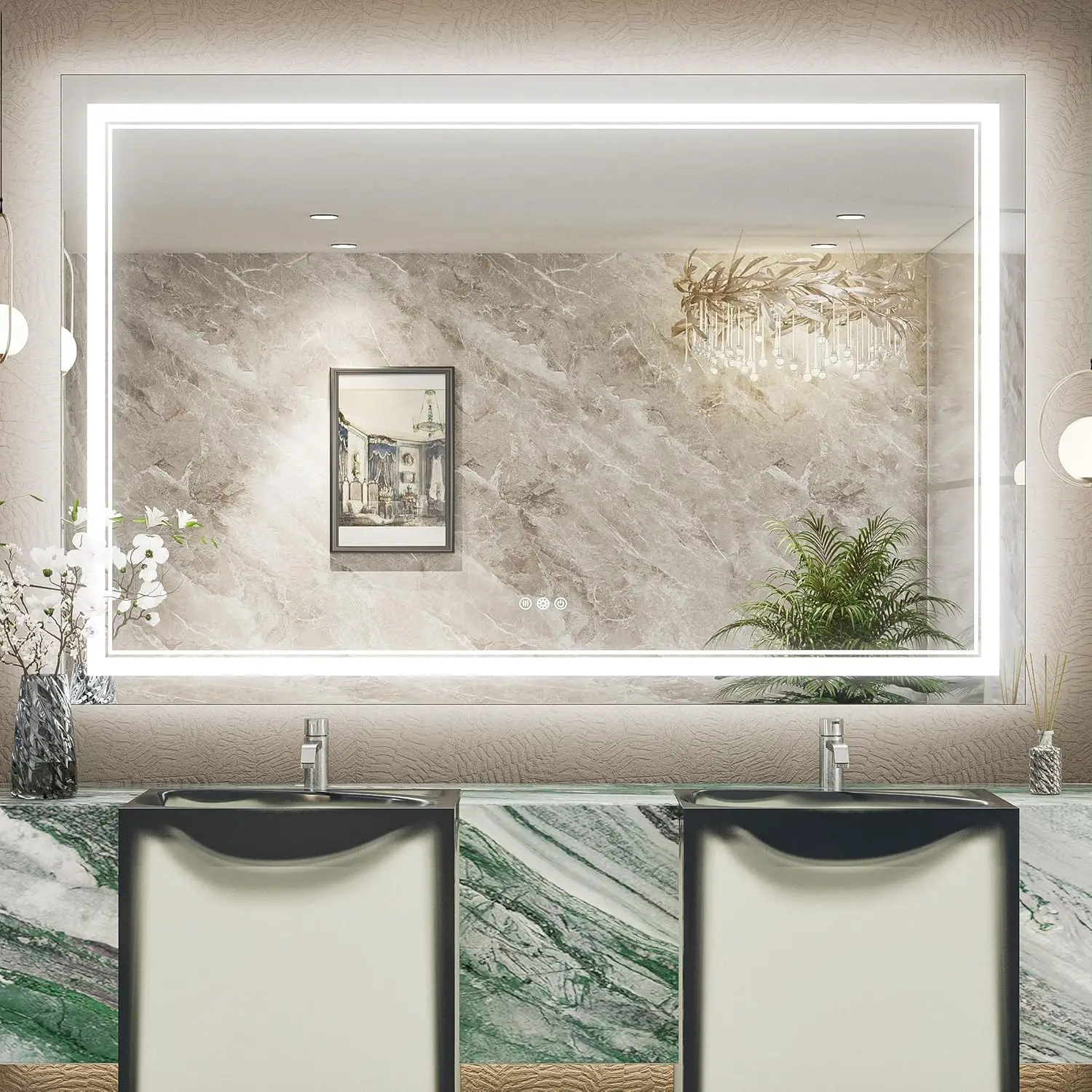 55x36 Bathroom Mirror with Lights for Wall 3 Color Dimmable Vanity Mirror with Led Lights Anti-Fog, Separate Control Backlit