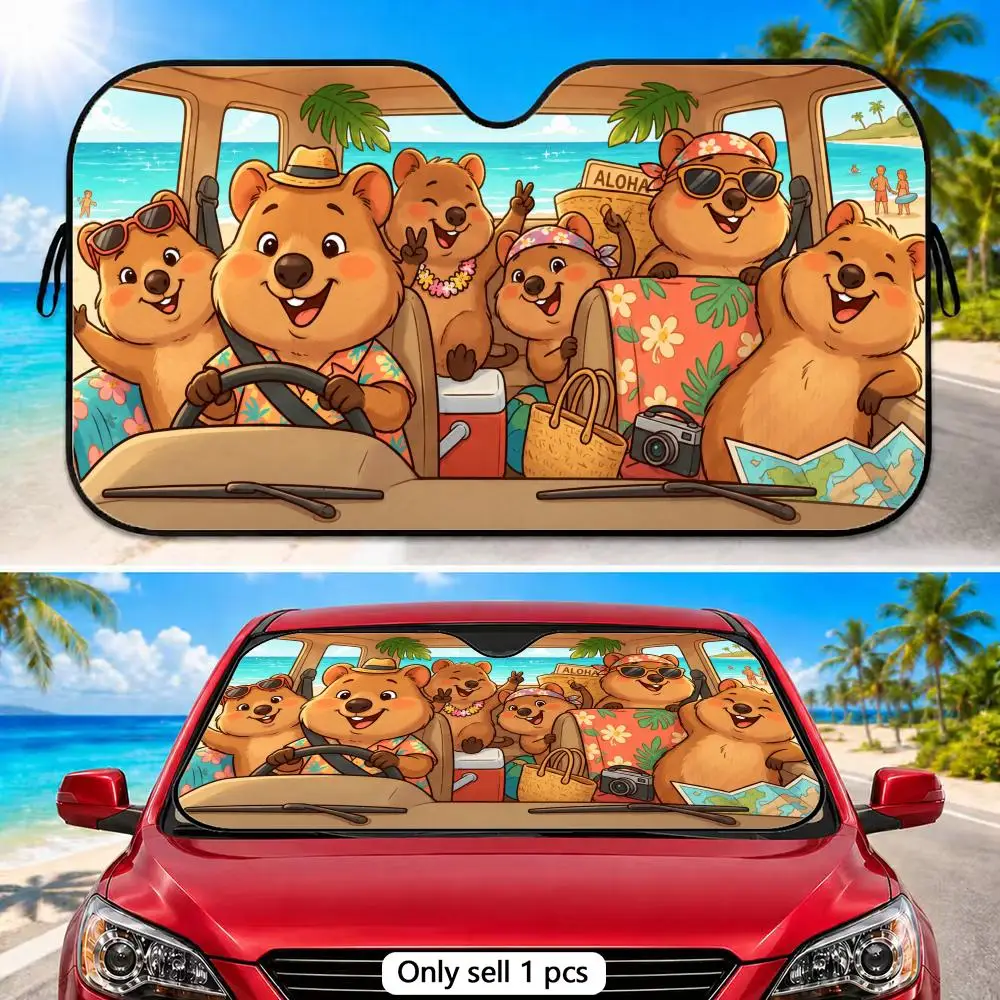 

Cartoon Animal Sun Visor Aluminum Foil Windshield Sunshade with Reflective UV Block Heat Insulation Foldable Universal Fit