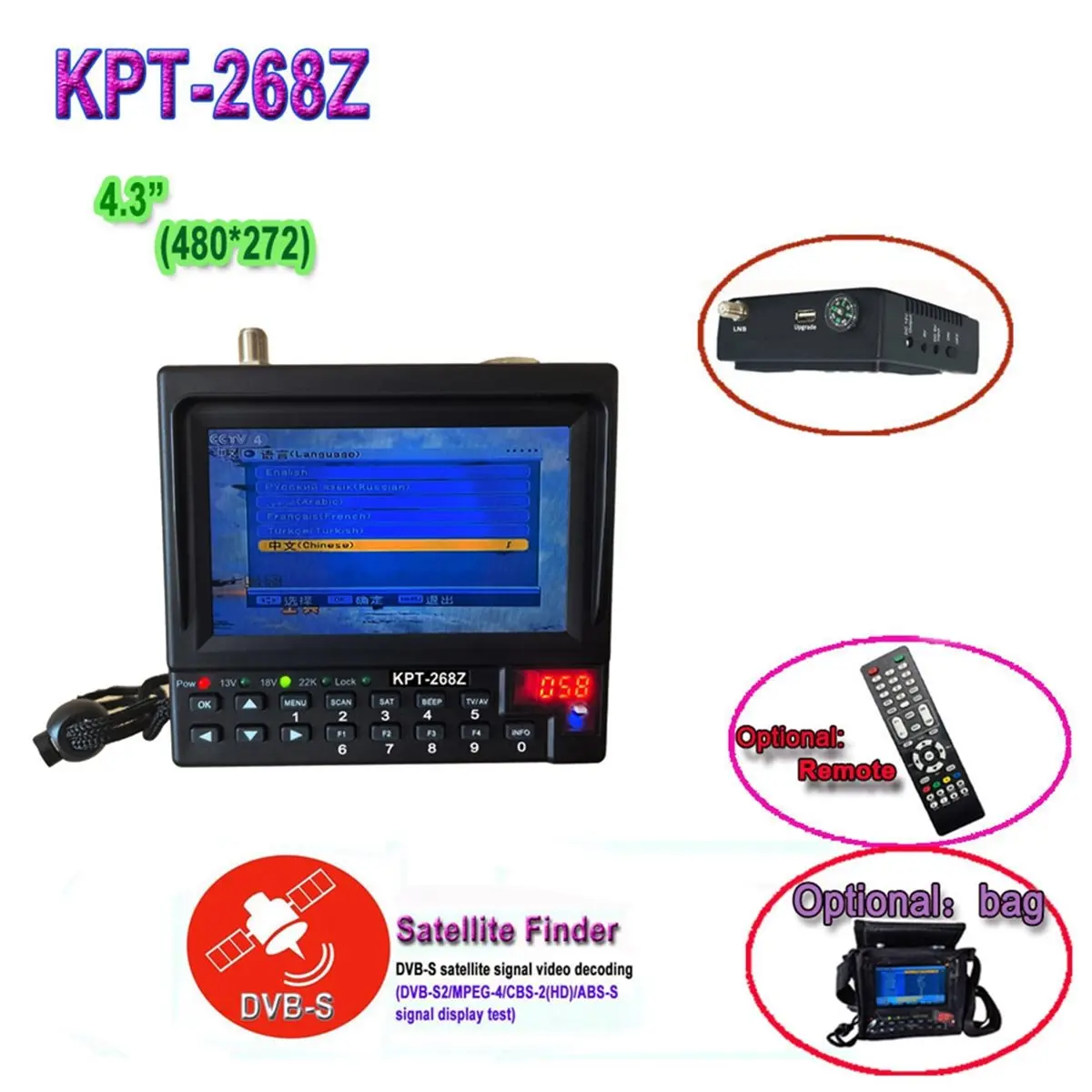 618 Mega Sale KPT-268Z DVB-S 4.3 Inch TV Receivers Meter Portable Digital for Satellite Monitor Full HD DVB-S Sat Finder Meter