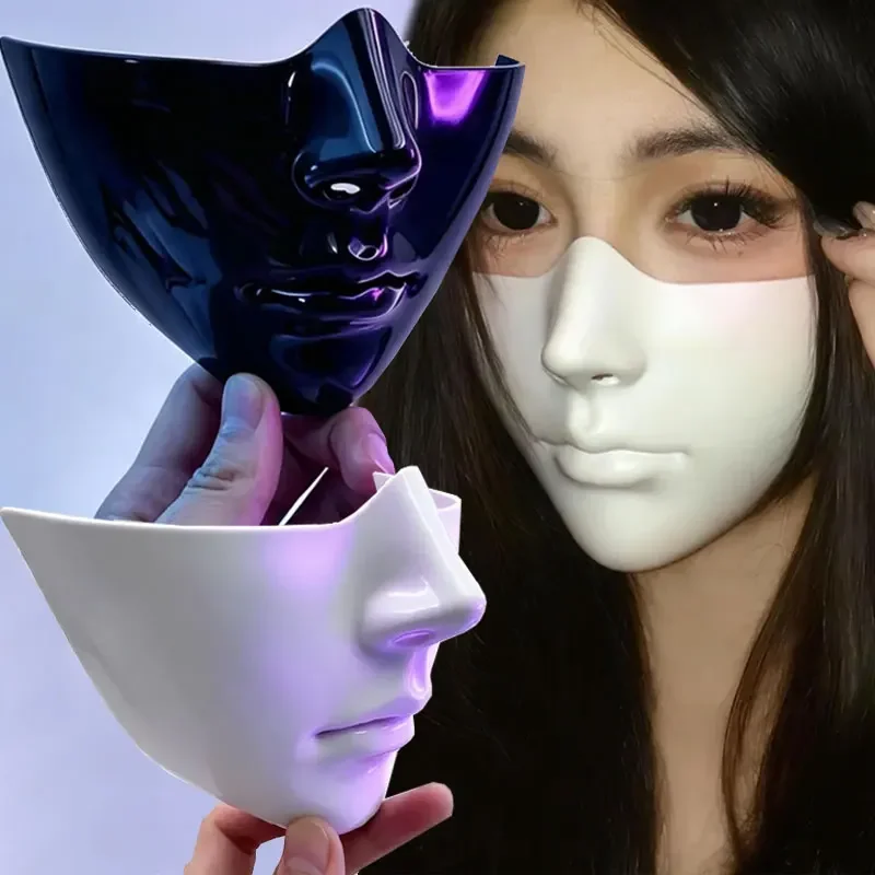 Half-face Mask with Scar Painting Cosplay Porcelain Face Covering Atmosphere Cyberpunk Mechanically Refined Facial Features Prop