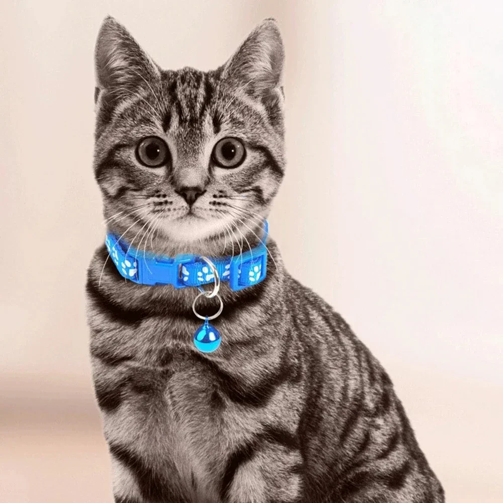 Pet Collar With Bell Cartoon Footprint Colorful Dog Puppy Kitten Collar Adjustable Safety Bell Ring Necklace Pet Accessories