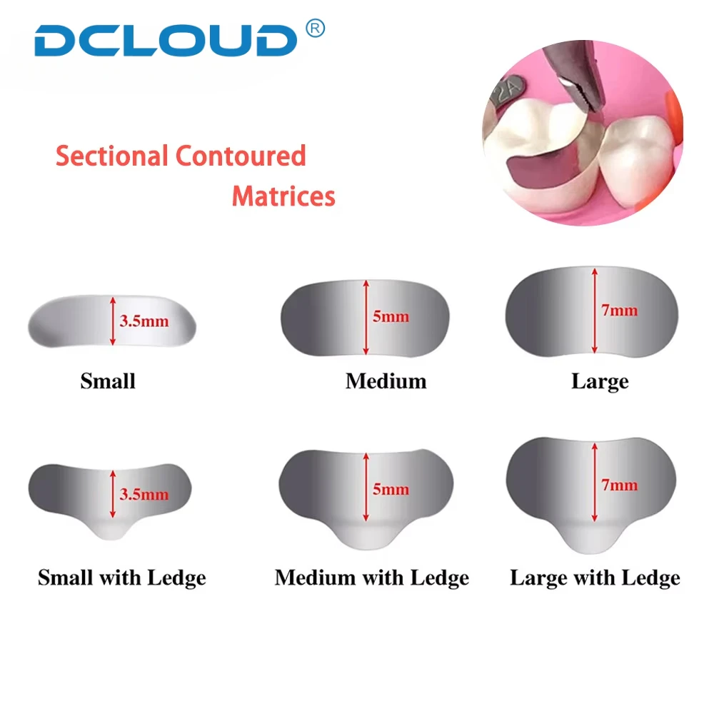 100 개/갑 치과 단면 윤곽 매트릭스 금속 매트릭스 밴드 매트릭스 링 S/M/L 전체 치아 교체 치과 재료