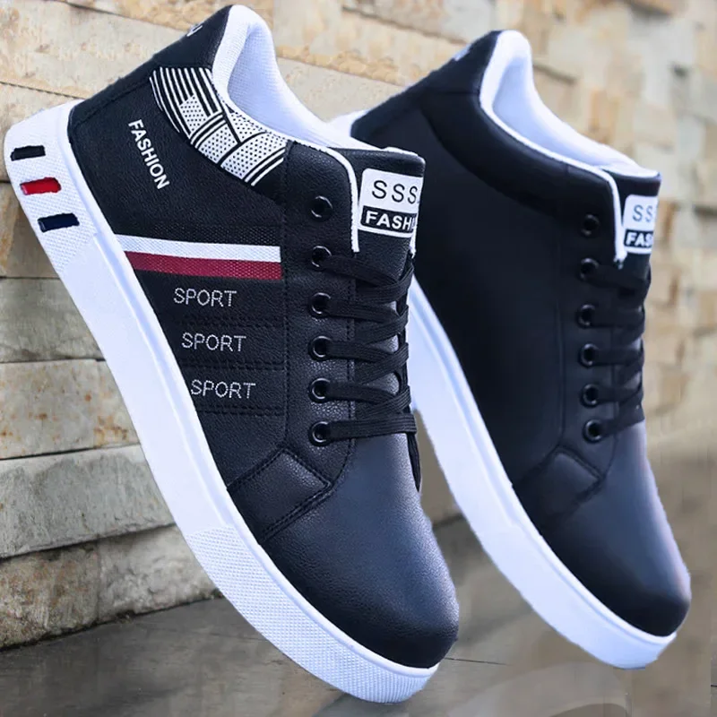 Brand Men Leather High-Top Skateboarding Shoes Men\'s Sneakers Male Fashion Non-Slip Sport Shoes Zapatillas Hombre Mens Footwear