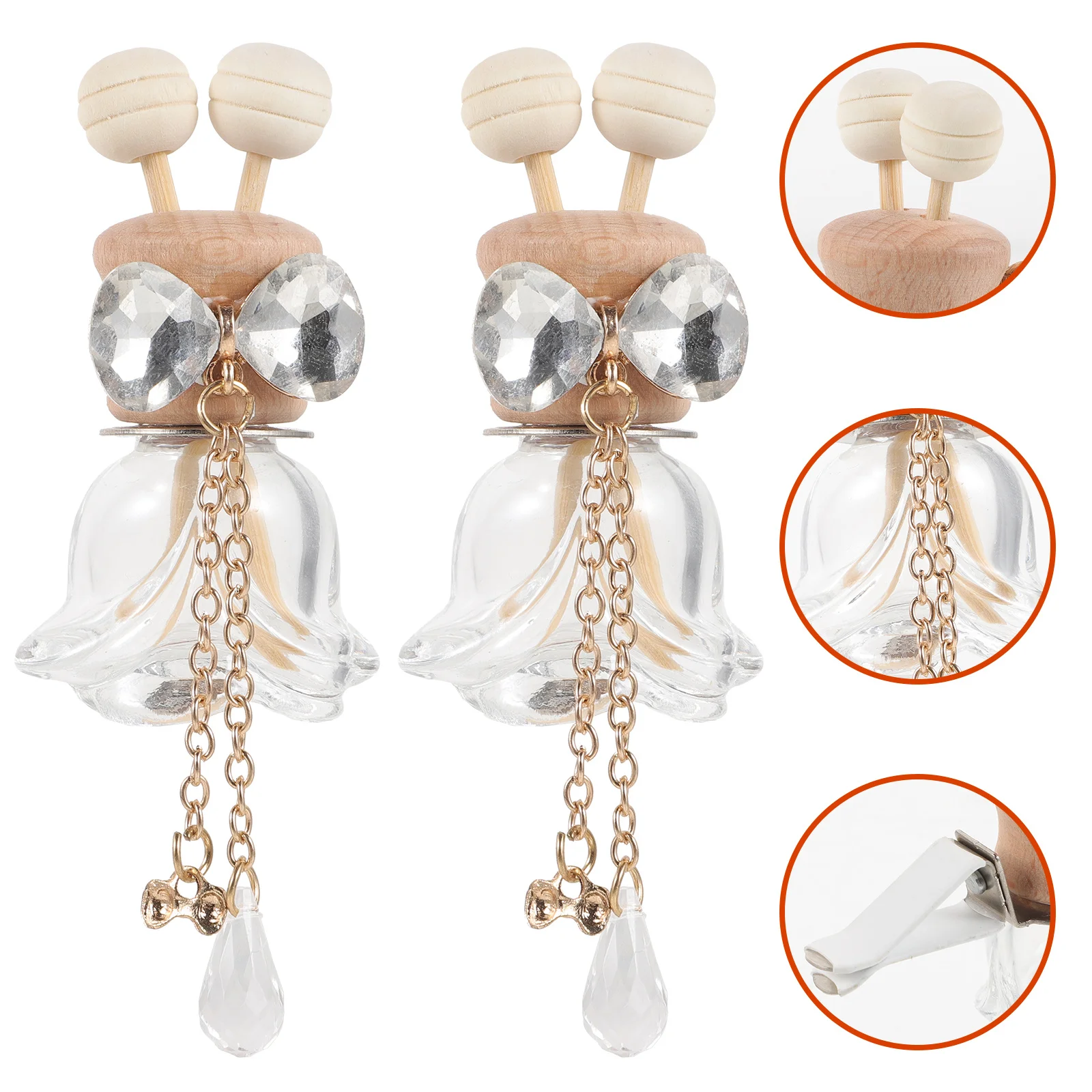 

2Pcs Car Perfume Bottle Compact Glass Vial for Essential Oil Diffuser Car Vent Clip Air Freshener Decor Refillable Portable