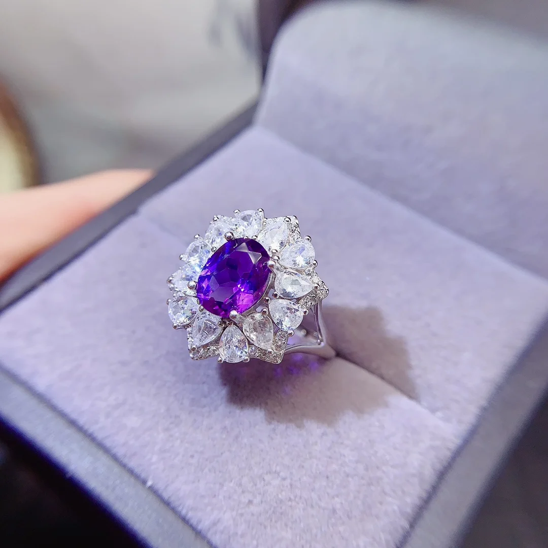 SHILOVEM 925 sterling silver Natural amethyst rings  fine Jewelry women wedding gift wholesale 7*9mm lj0709582agz