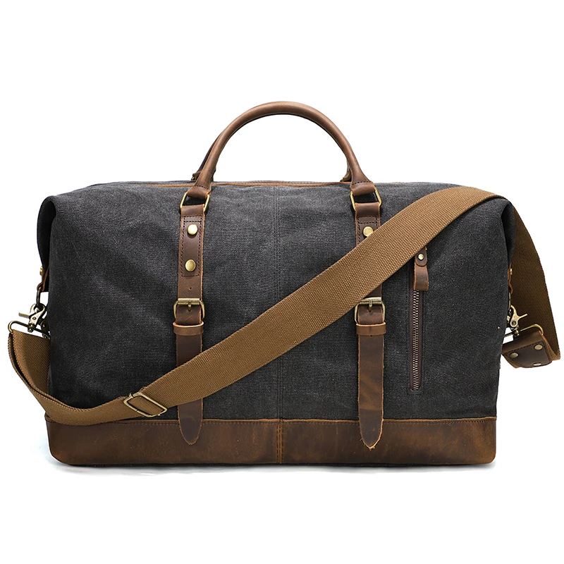 

Canvas Genuine Leather Duffel Bag Travel Tote Carry-On Luggage Large Weekend Bag Overnighter