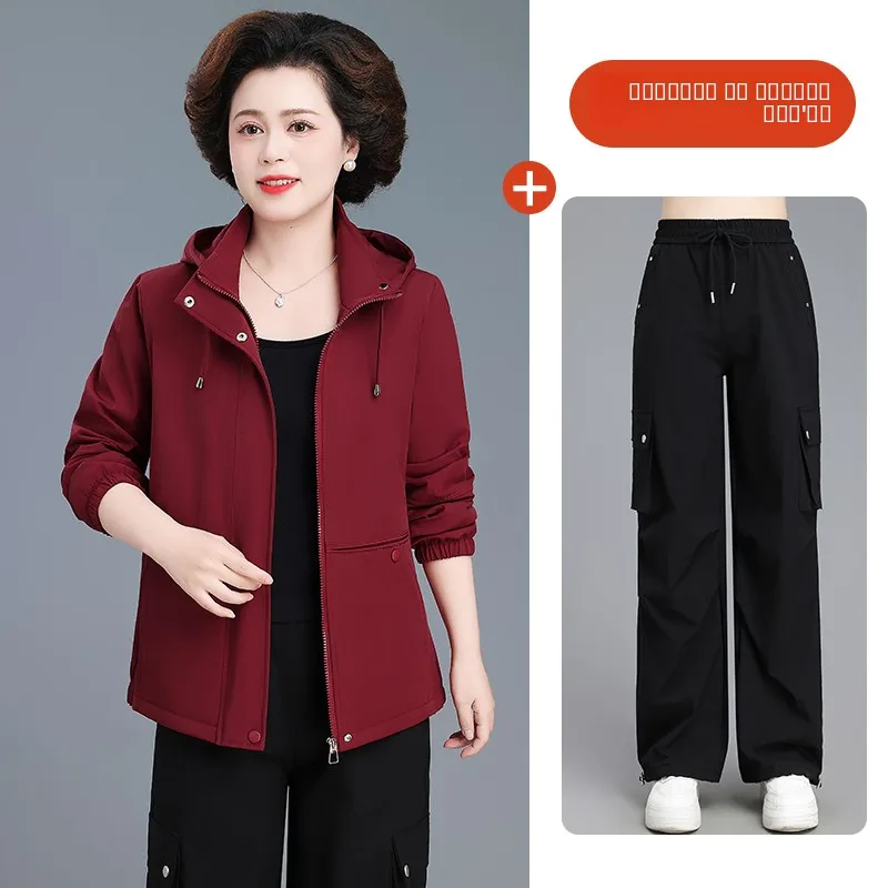 

Весенний повседневный комплект Sli для женщин среднего возраста: модная верхняя одежда с капюшоном из качественного комфортного материала от известного бренда