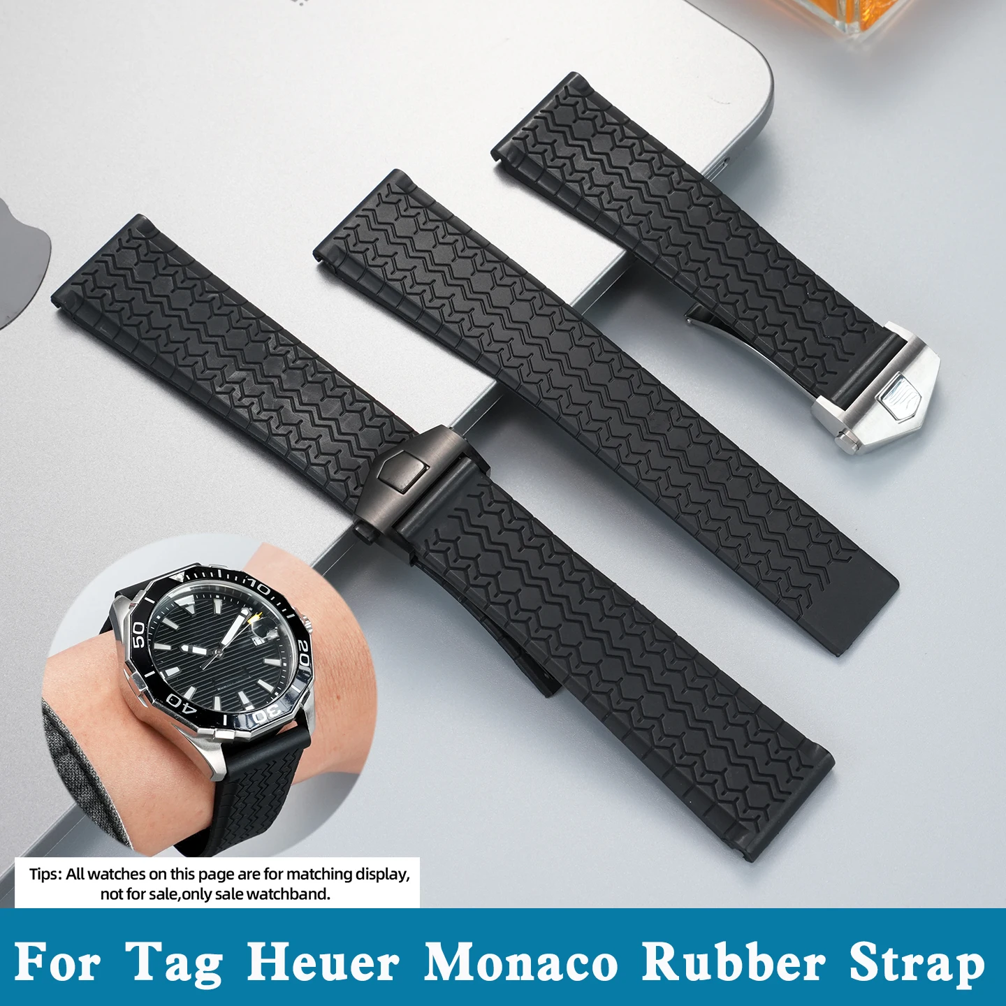 For TAG HEUER Monaco CARRERA CBN2A1H AQUARACER WAY201A Rubber Watch Strap Waterproof Folding Buckle Style Watchband 22mm Soft