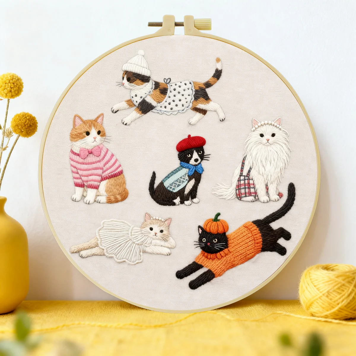 1 Stück 20X20CM/15X15CM 7,87/6,3 Zoll Katzen-Stickerei-Starter-Kit DIY-Kit DIY-Stickerei-Set für Anfänger Nadelkunst – Detail 4