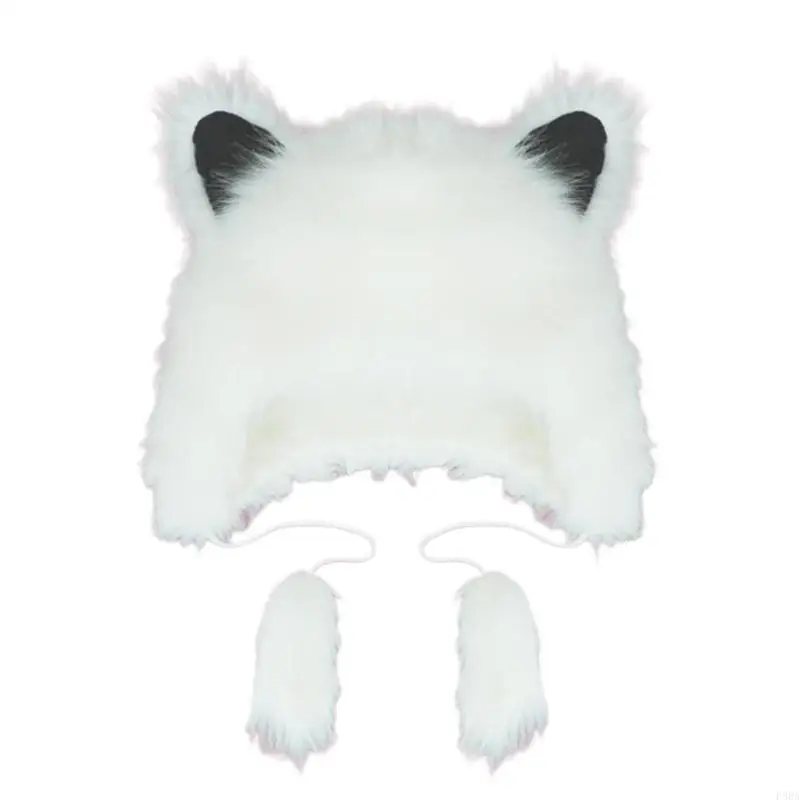 

P88A Faux Fur Bear Hat Earflap Hat Plush Bear Hat Bear Ear Hat Skullies Beanie